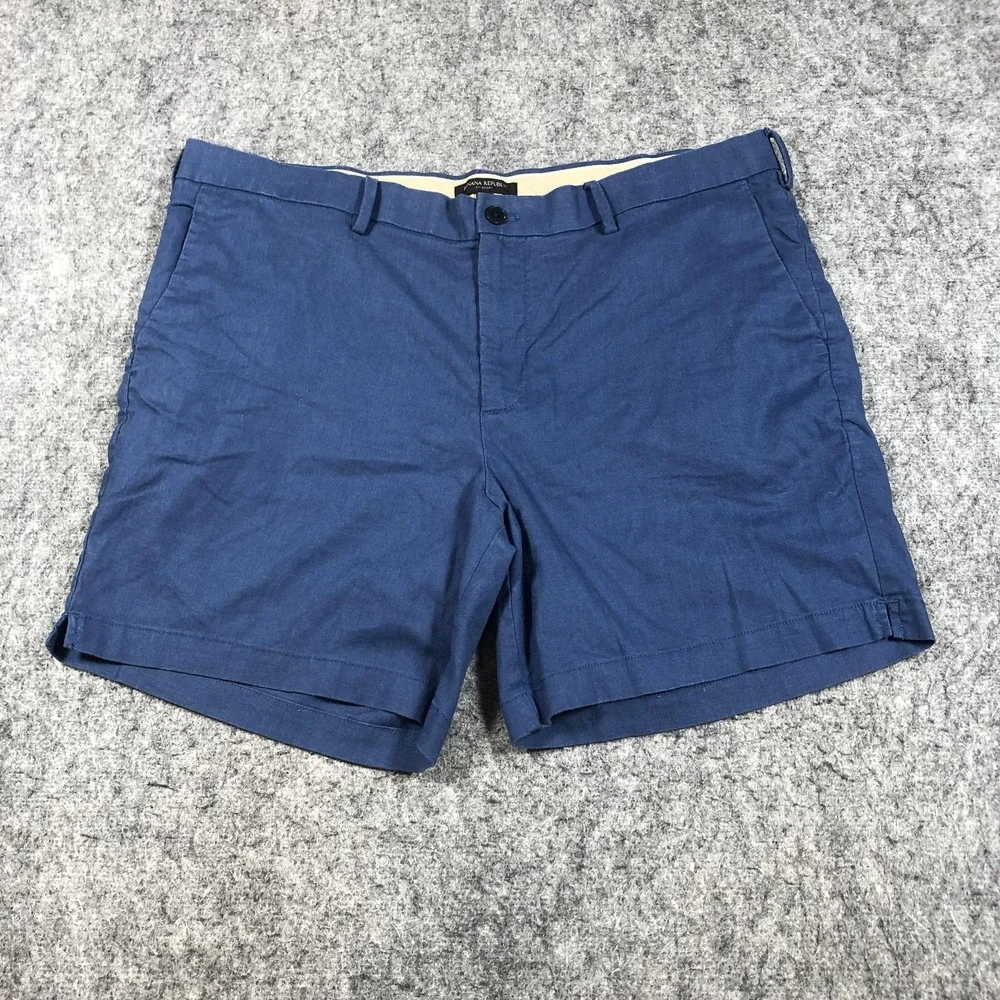 Banana Republic Shorts Mens 40 Blue Linen Blend Chino 7 Inch Casual Summer